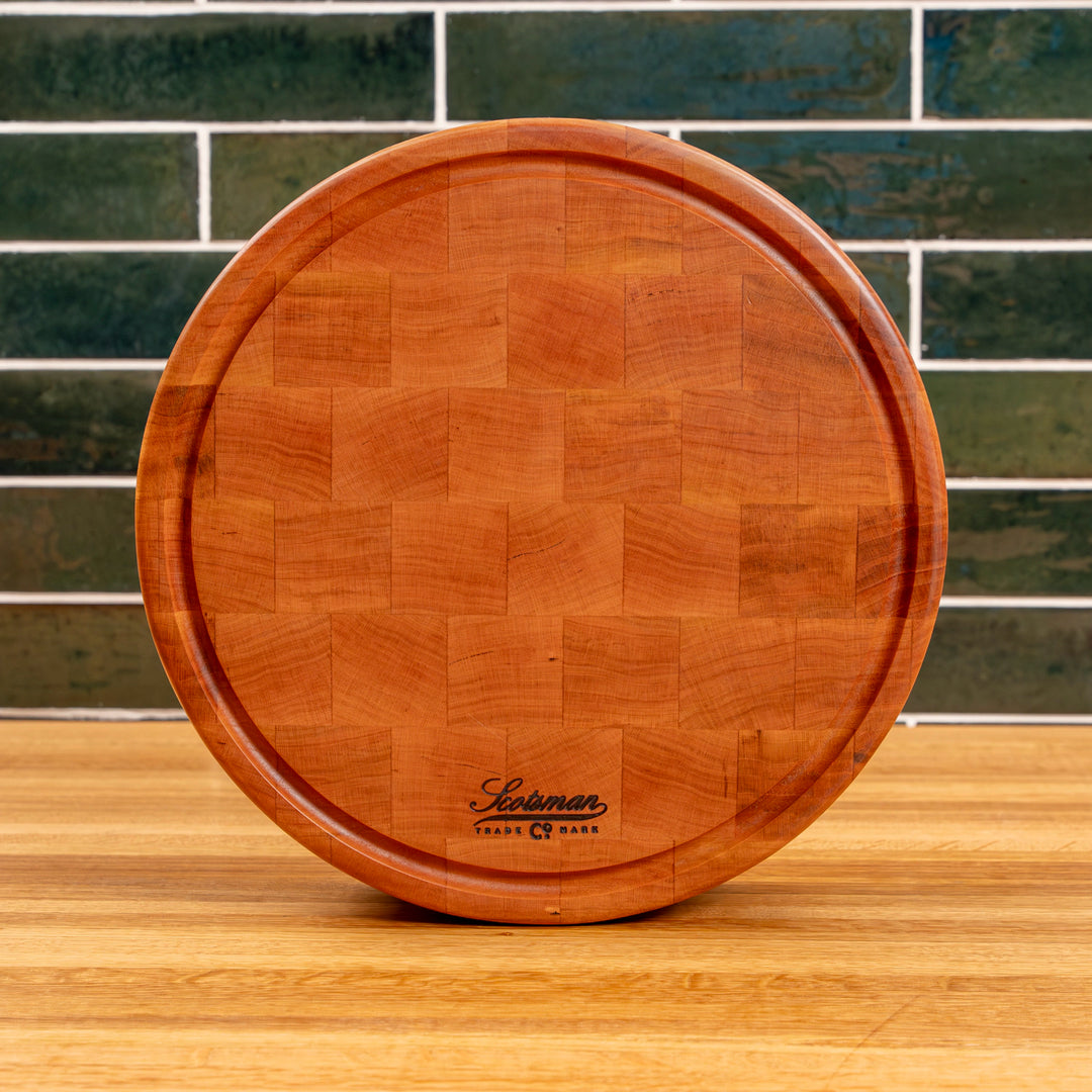 Cherry End Grain Round Butcher Block with Juice Groove