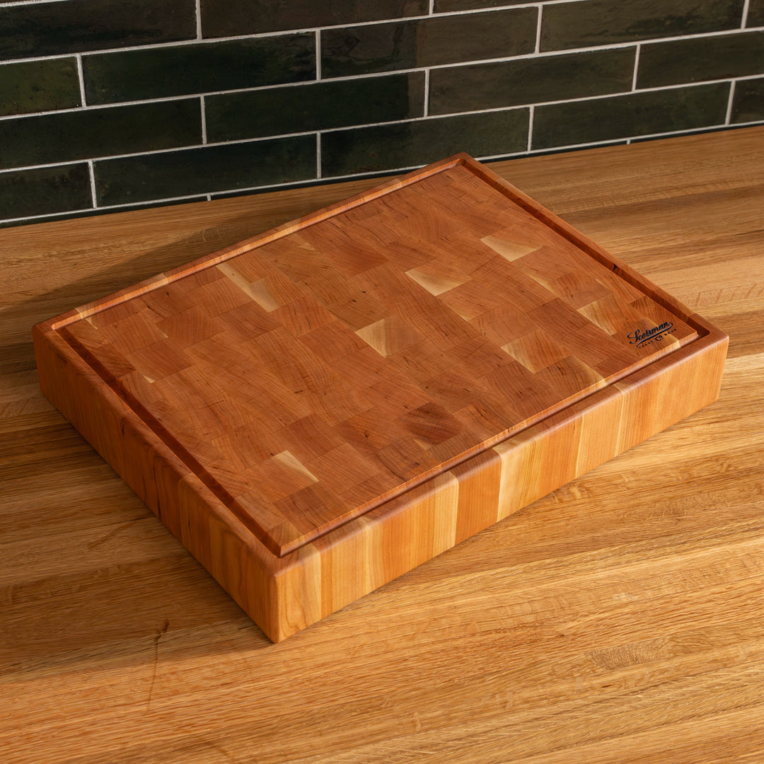 Cherry End Grain Rectangle Butcher Block with Juice Groove