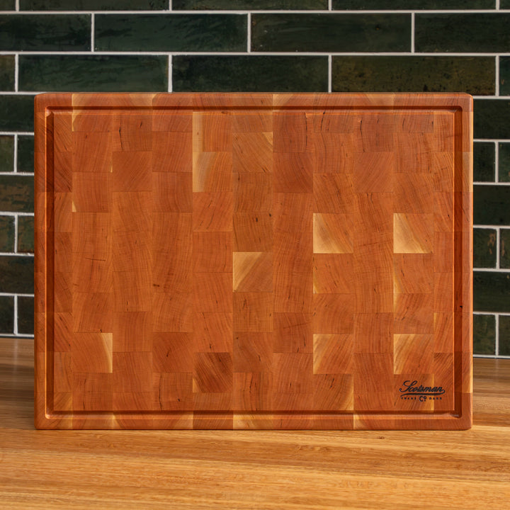 Cherry End Grain Rectangle Butcher Block with Juice Groove