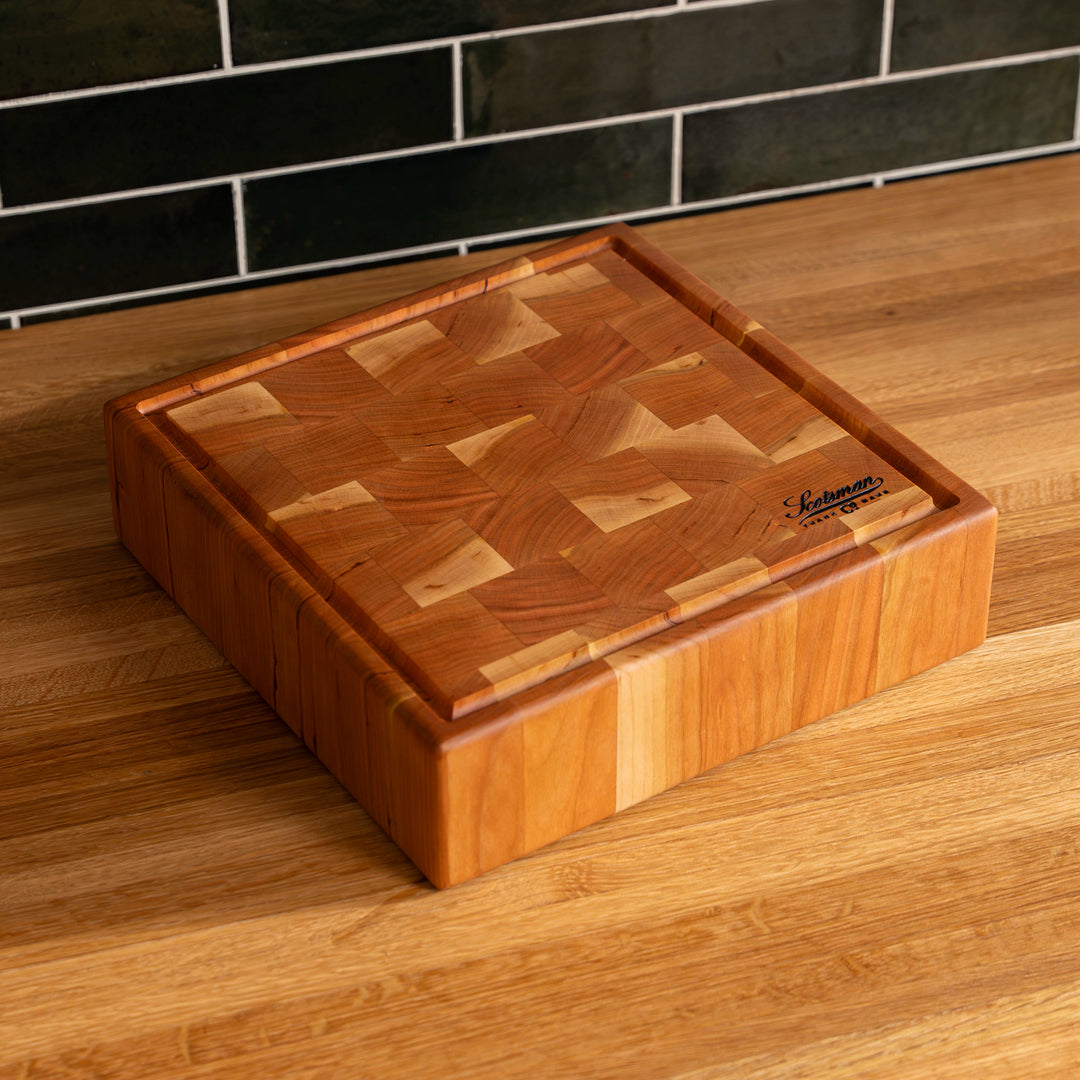 Cherry End Grain Square Butcher Block with Juice Groove