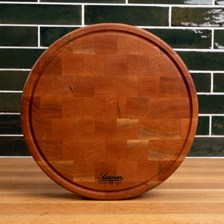 Cherry End Grain Round Butcher Block with Juice Groove