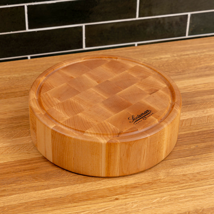 Maple End Grain Round Butcher Block with Juice Groove