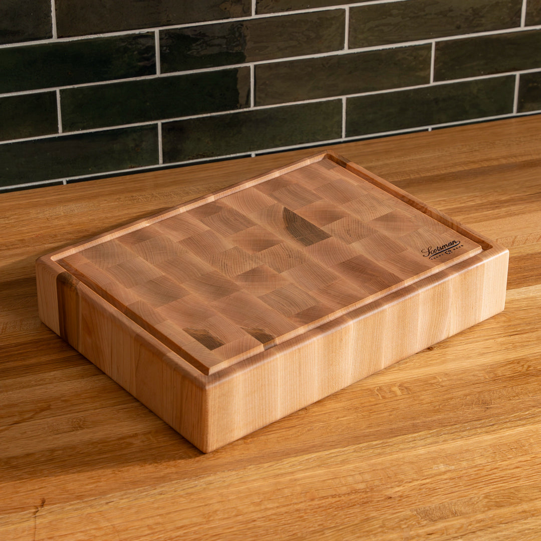 Maple End Grain Rectangle Butcher Block with Juice Groove