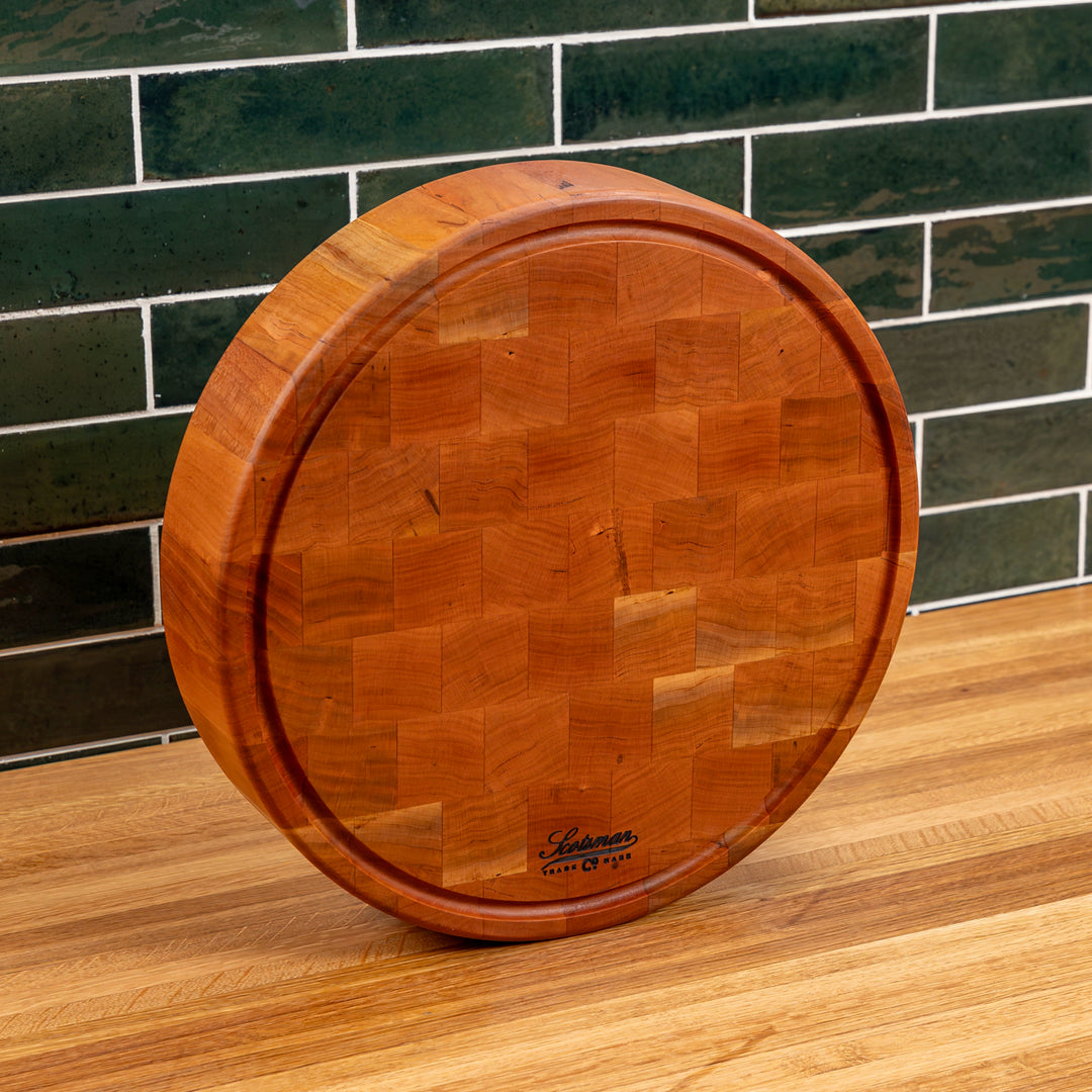 Cherry End Grain Round Butcher Block with Juice Groove