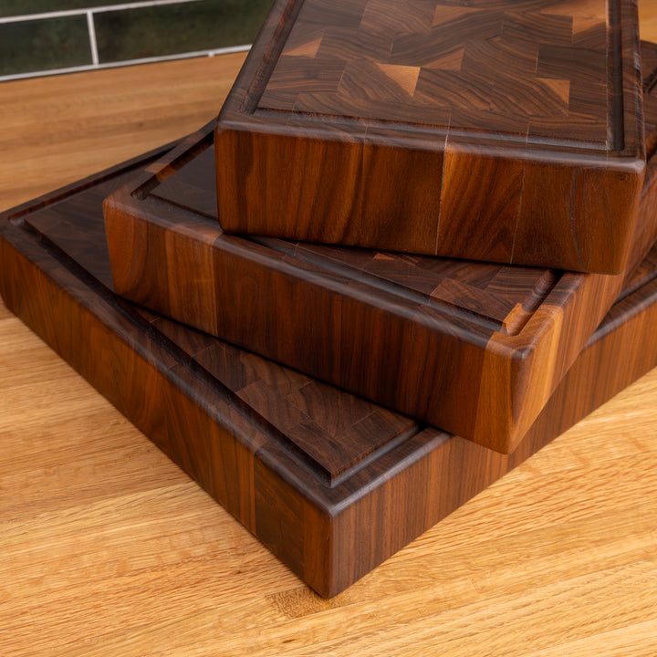 Walnut End Grain Rectangle Butcher Block with Juice Groove