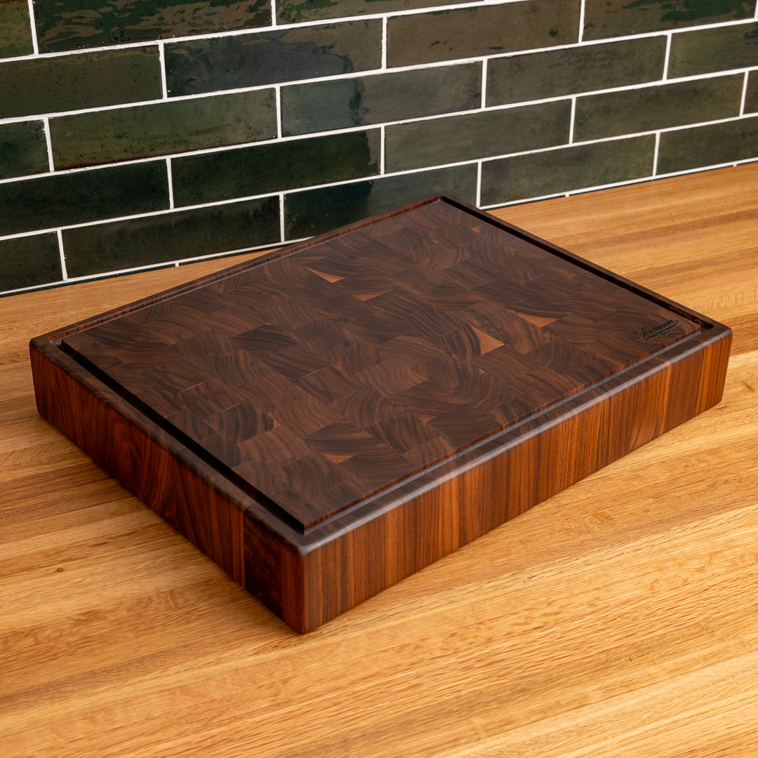 Walnut End Grain Rectangle Butcher Block with Juice Groove