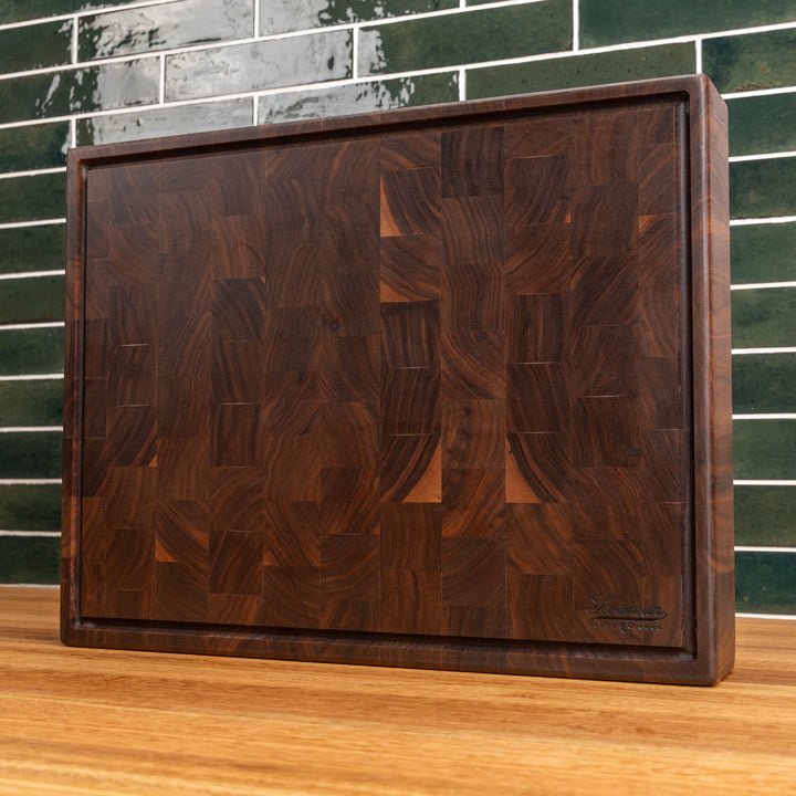 Walnut End Grain Rectangle Butcher Block with Juice Groove