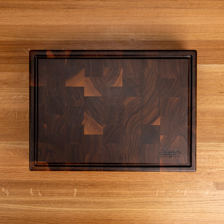 Walnut End Grain Rectangle Butcher Block with Juice Groove