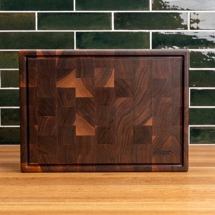 Walnut End Grain Rectangle Butcher Block with Juice Groove