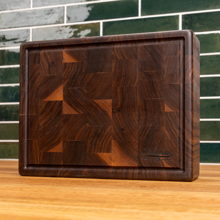 Walnut End Grain Rectangle Butcher Block with Juice Groove