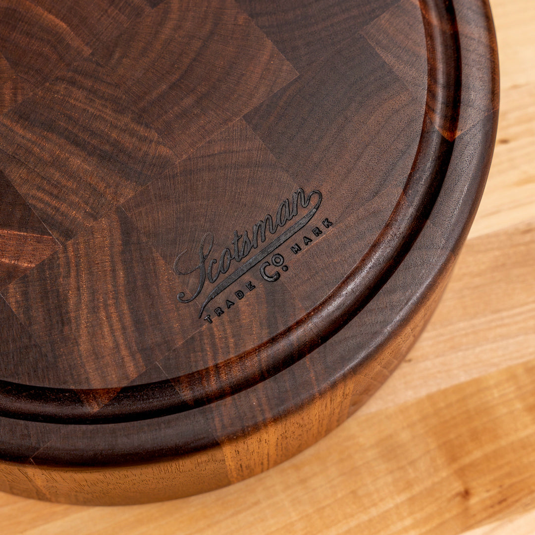 Walnut End Grain Round Butcher Block with Juice Groove