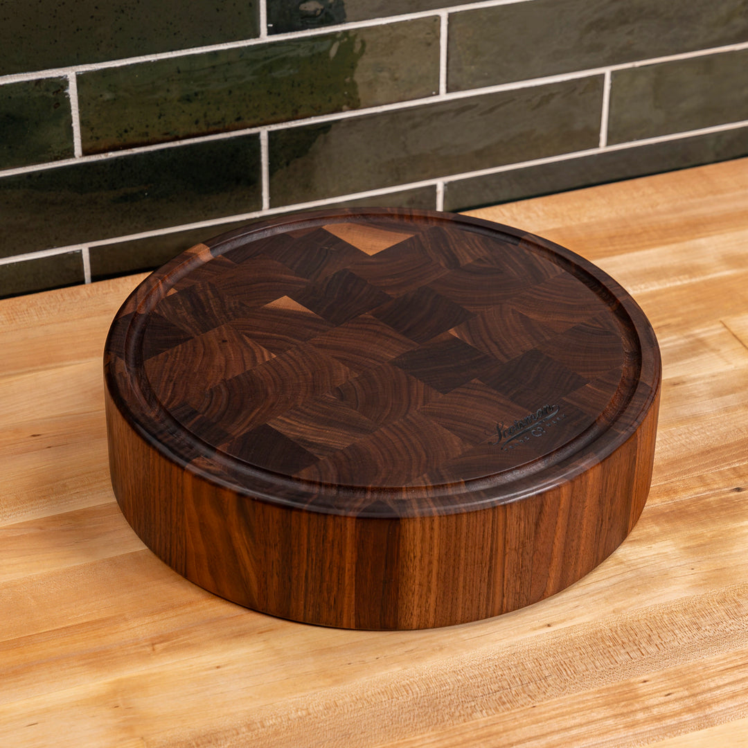 Walnut End Grain Round Butcher Block with Juice Groove