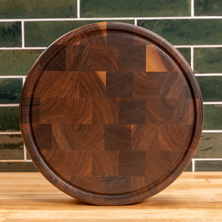 Walnut End Grain Round Butcher Block with Juice Groove