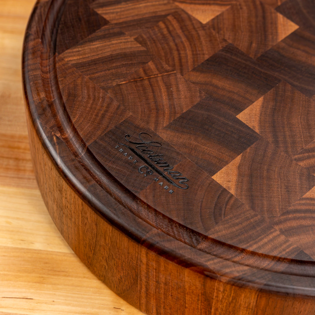 Walnut End Grain Round Butcher Block with Juice Groove