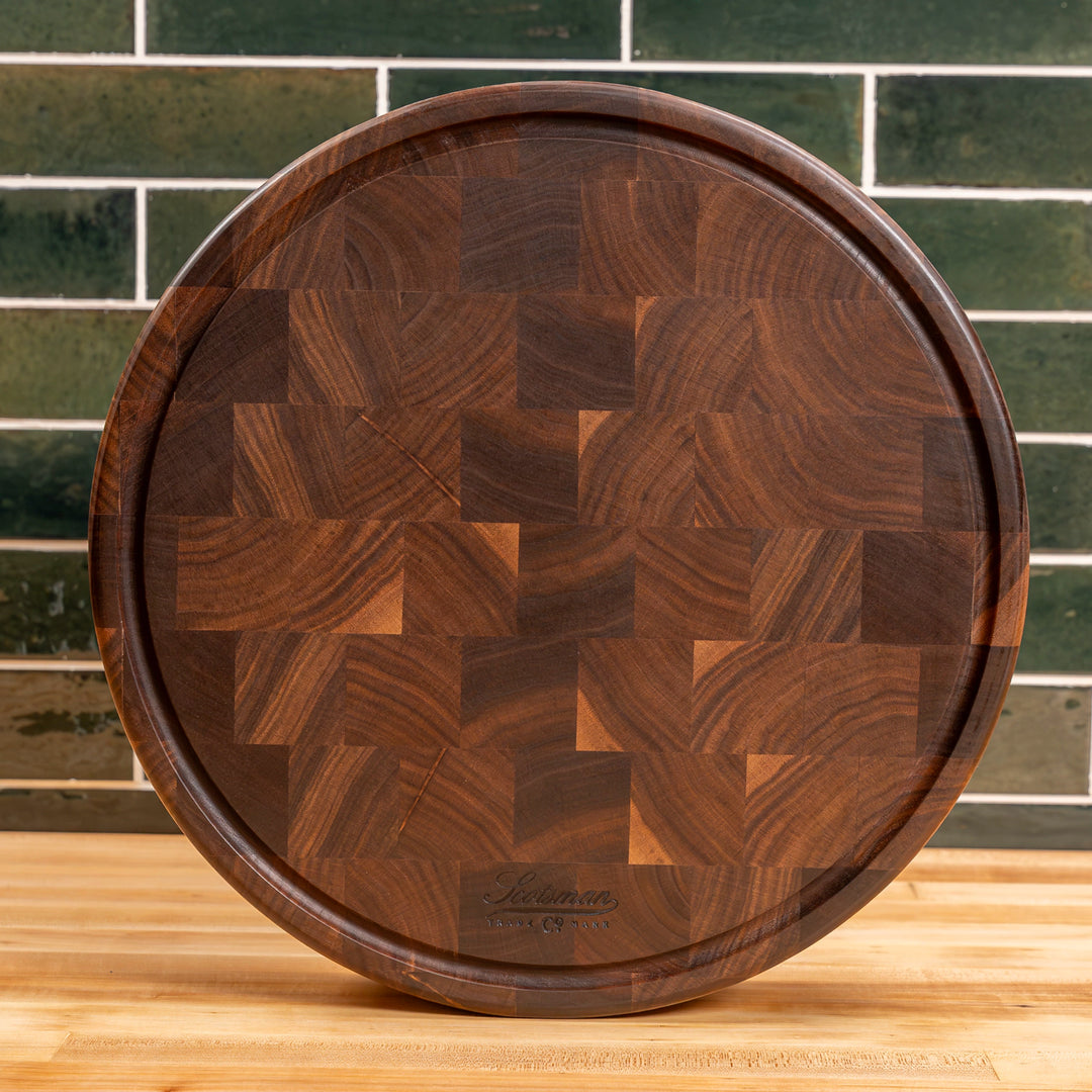 Walnut End Grain Round Butcher Block with Juice Groove